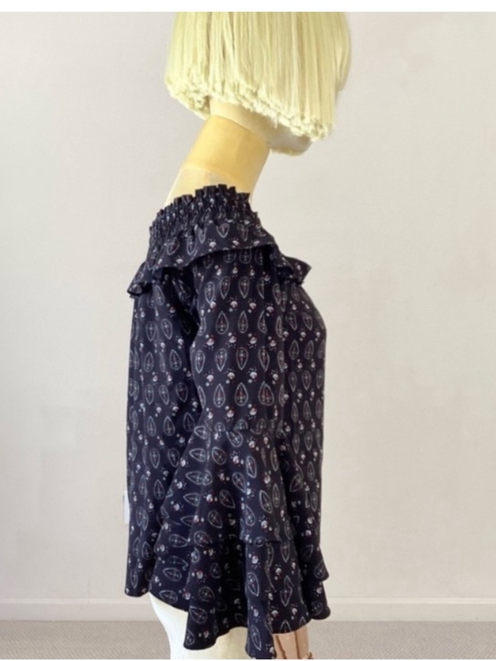 Misa Los Angeles Off-Shoulder Tiered Bell-Sleeve Blouse SZ S - Picture 3 of 6